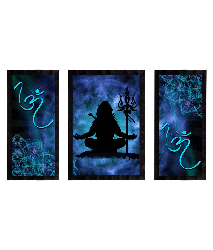     			eCraftIndia Set of 3 Blue & Black Lord Shiva Satin Matt Textured UV Art Painting