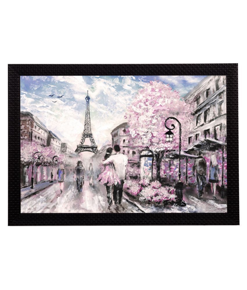     			eCraftIndia Couple walking in front of Eiffel Tower Satin Matt Texture UV Art Painting