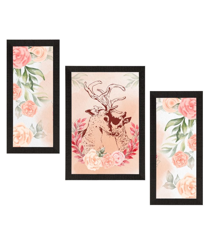     			eCraftIndia Set of 3 Peach-Coloured & Green Loving Deer Couple Satin Matt Texture UV Art Painting