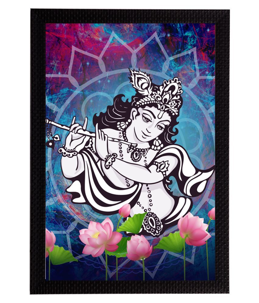     			eCraftIndia Blue & Grey Lord Krishna Satin Matt Textured UV Wall Painting