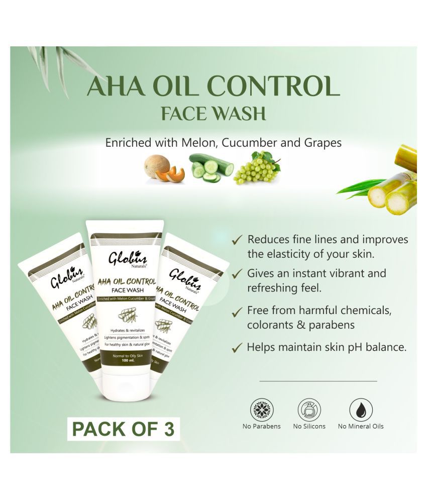     			Globus Naturals AHA Oil Control Face Wash 100 mL Pack of 3