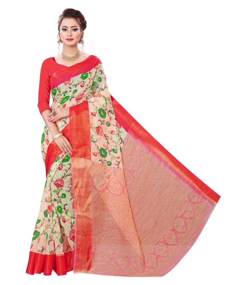     			Grubstaker - Cotton Red Regular Saree With Blouse Piece ( Single Pack )