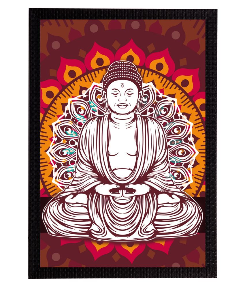     			eCraftIndia White & Brown Meditating Lord Buddha Satin Matt Textured UV Wall Art