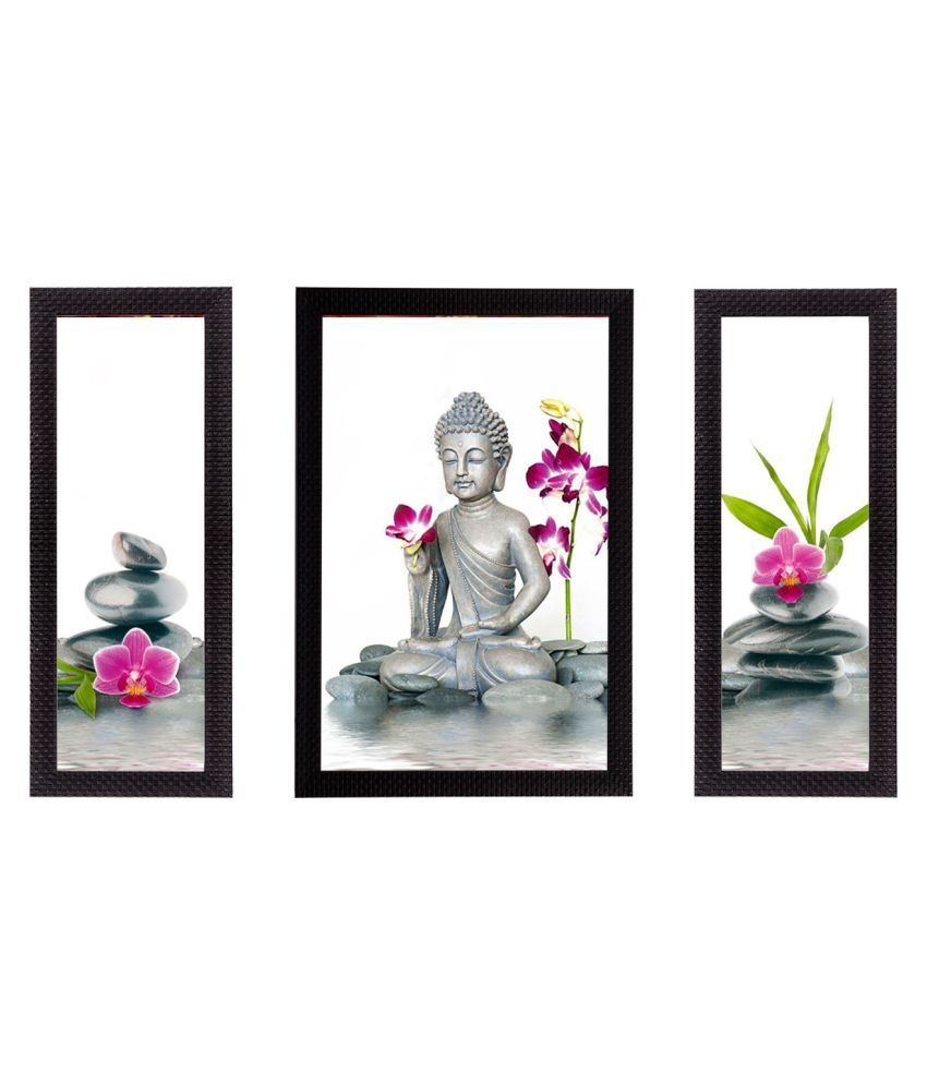     			eCraftIndia Set of 3 Multicoloured Lord Buddha UV Wall Art