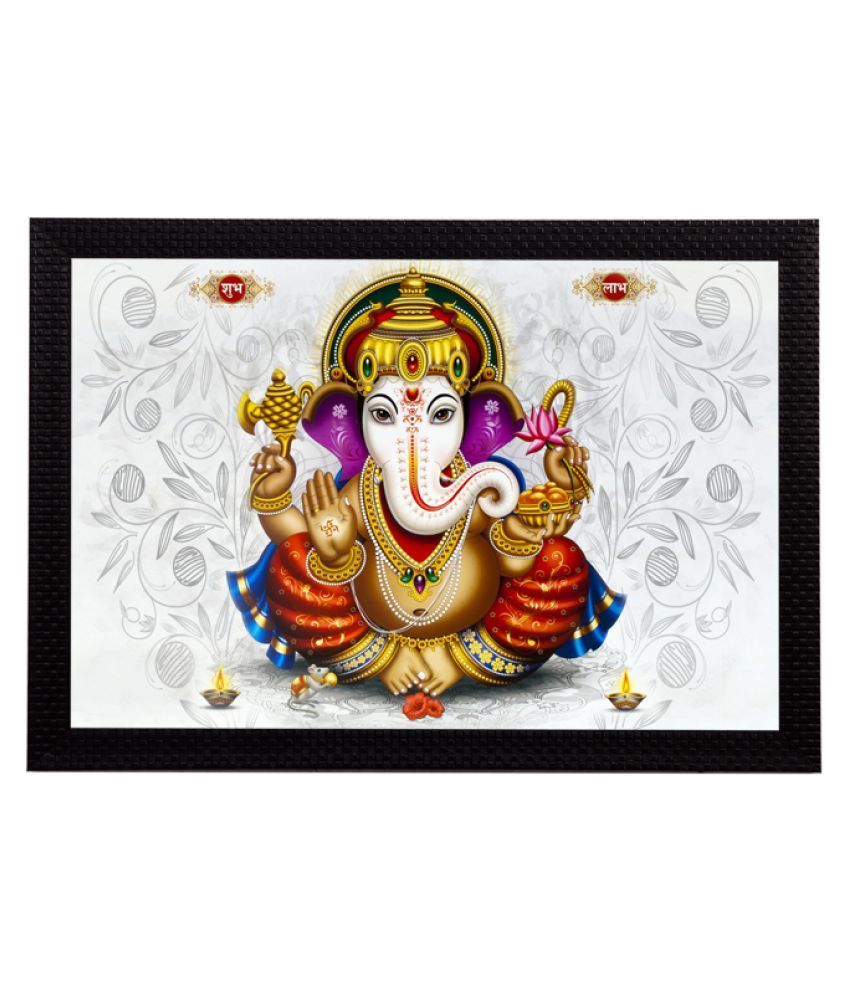     			eCraftIndia White & Gold-Coloured Lord Ganesha Satin Matt Texture UV Wall Painting