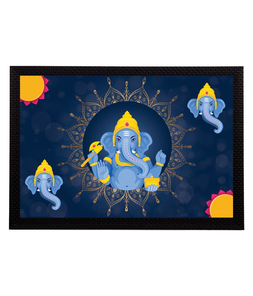     			eCraftIndia Blue & Yellow Lord Ganesha Satin Matt Textured UV Wall Art