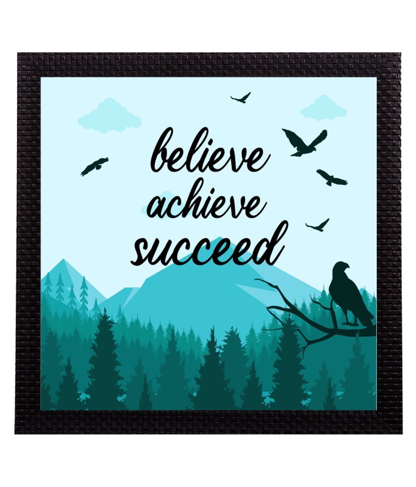     			eCraftIndia Blue & Black "Believe Achieve Succeed" Motivational Quote Satin Matt Texture UV Art Painting