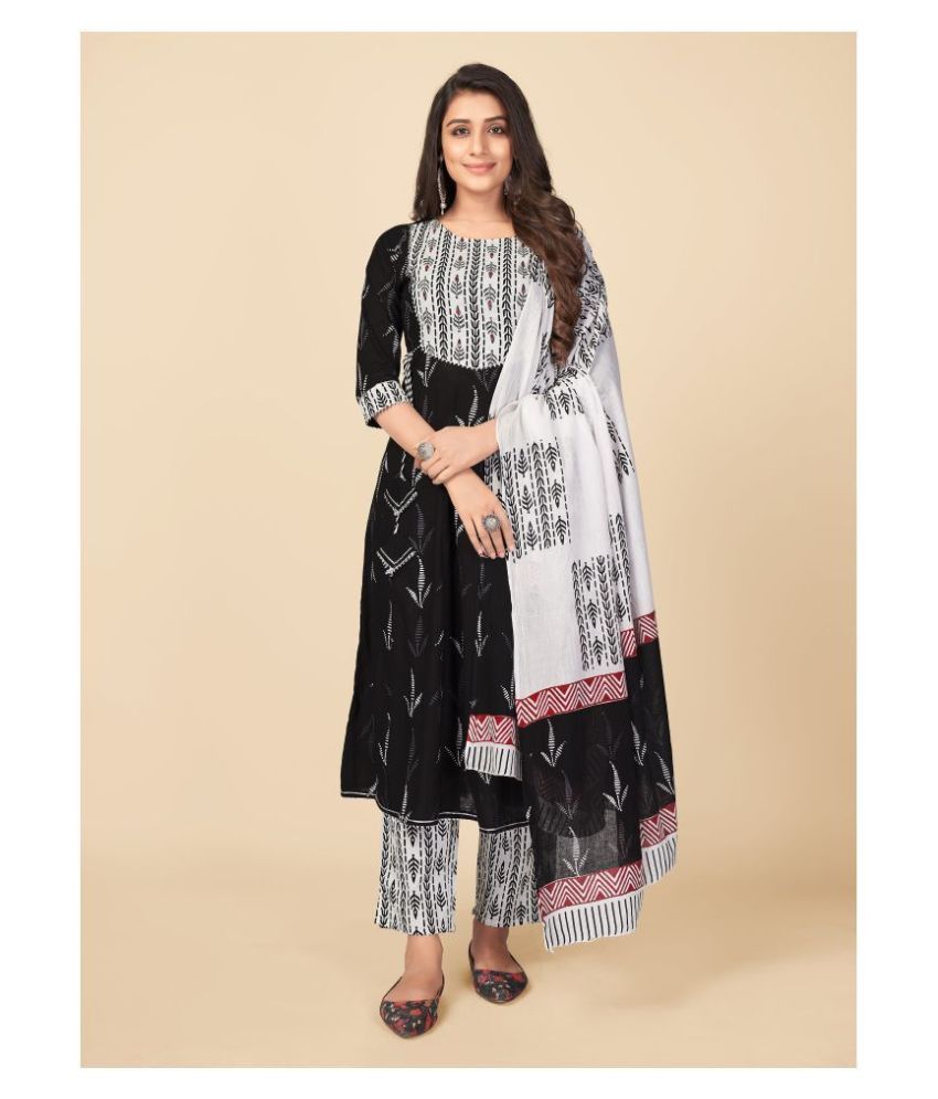     			Vbuyz - Black Straight Cotton Women's Stitched Salwar Suit ( Pack of 1 )