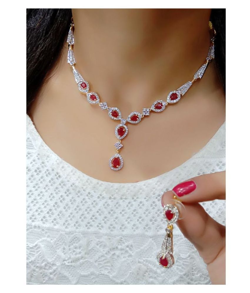     			Navya Collections Alloy Maroon Contemporary/Fashion Necklaces Set Choker