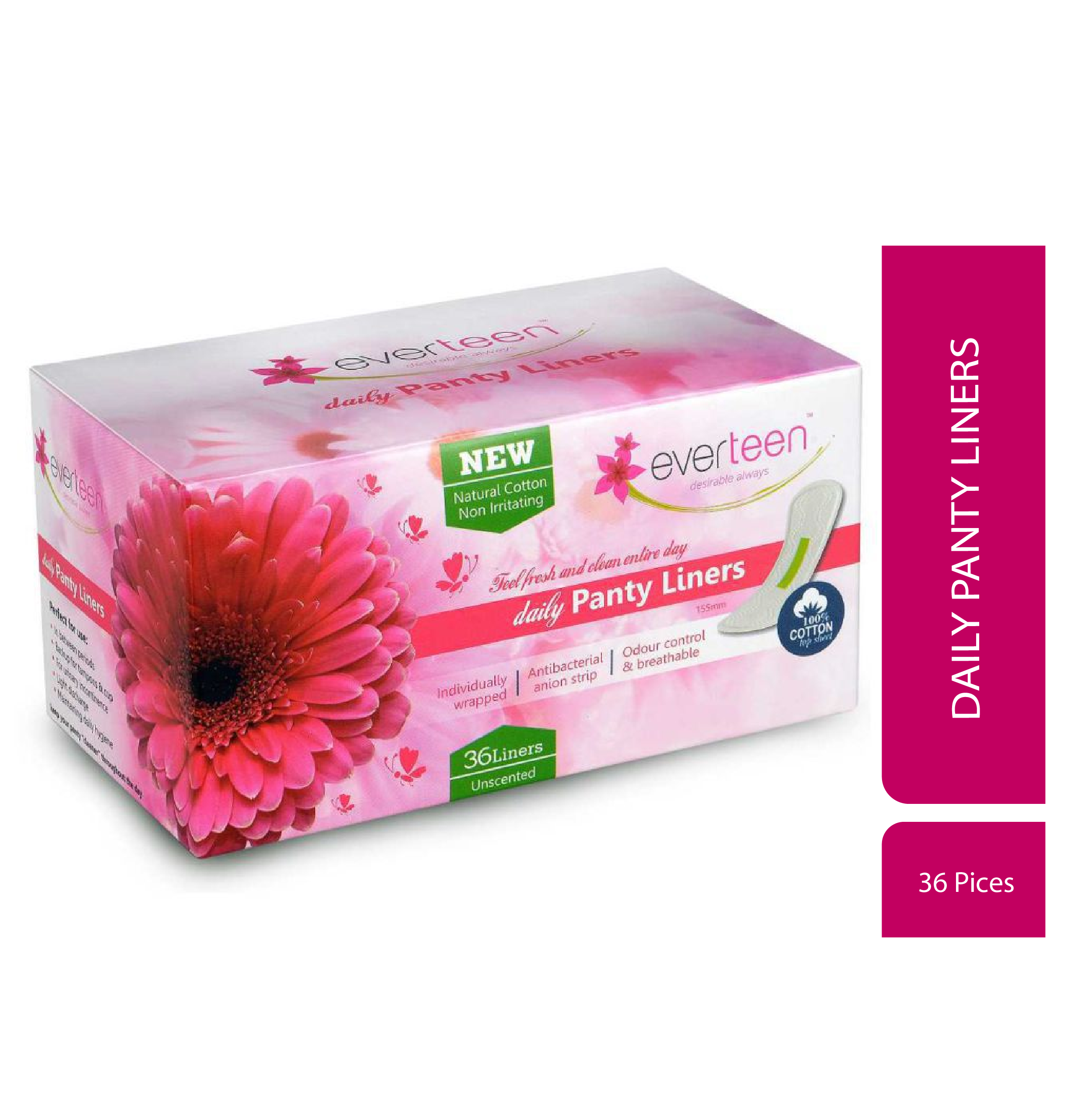     			everteen Daily Panty Liners With Antibacterial Strip for Light Discharge & Leakage in Women - 1 Packs (36pcs Each)