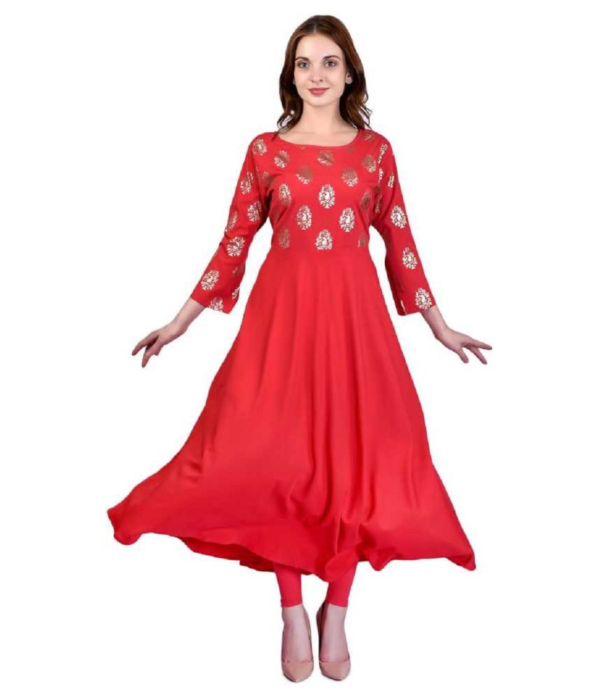 Exxelo - Red Rayon Women's Flared Kurti ( Pack of 1 )