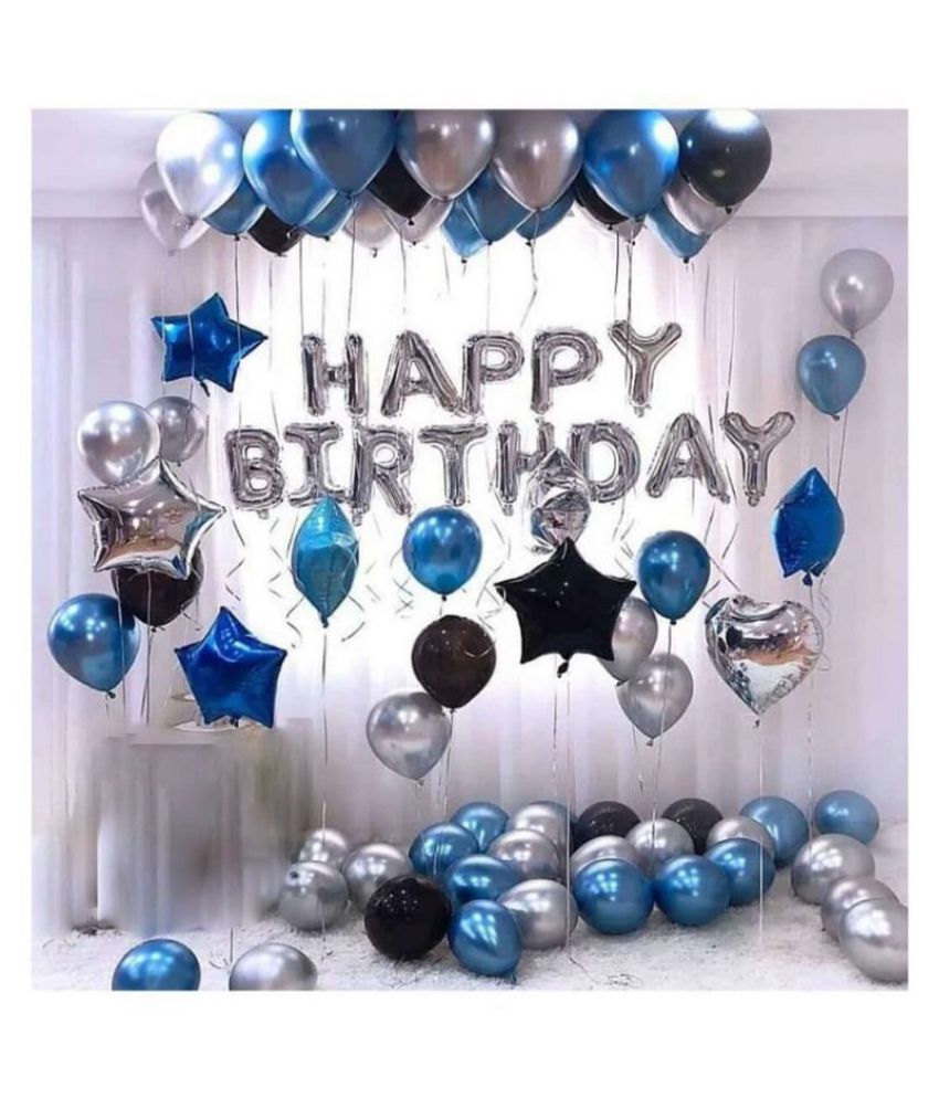     			GNGS Happy Birthday 13 Letter Foil Balloon (Silver) + Pack of 50 Pcs Party Decoration Balloons (Blue, Black & Silver)