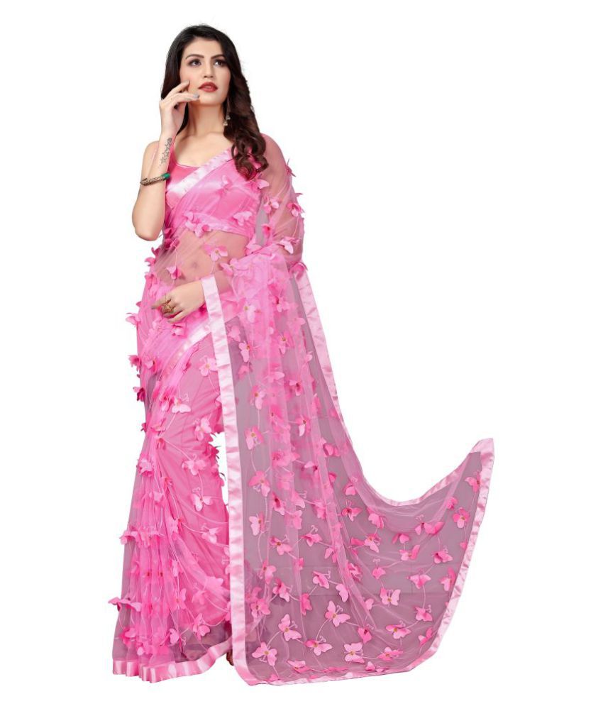     			Apnisha Pink Net Saree - Single