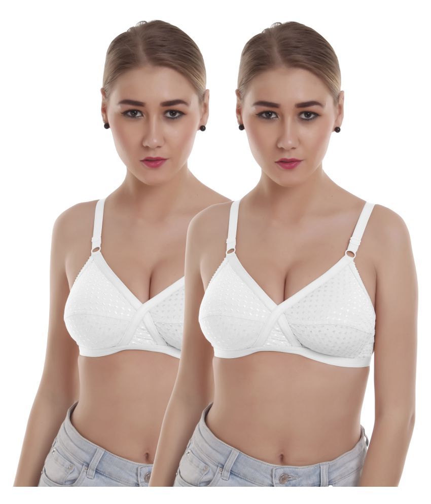     			Madam Pack of 2 Cotton Non Padded Women's T-Shirt Bra ( White )