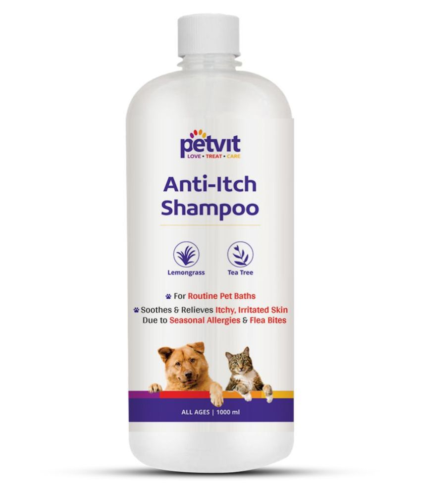 Petvit Anti Itch Shampoo with Tea Tree Oil & Lemon Grass Oil | Itch Relief, Reduces Skin Irritation & Maintains Overall Skin Health| Vegan & Cruelty-Free, pH Balanced, Hypoallergenic, For All Breed Dog/Cat -1000 ML