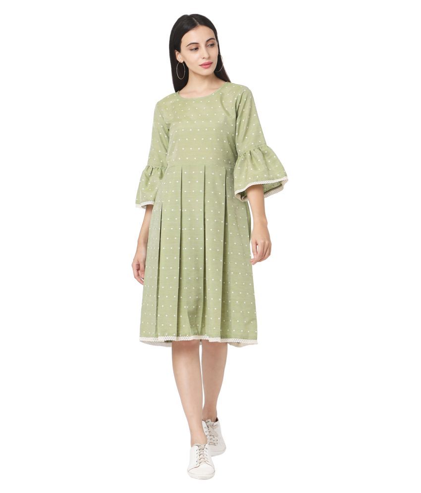     			SAANJH - Green Silk Blend Women's Flared Kurti