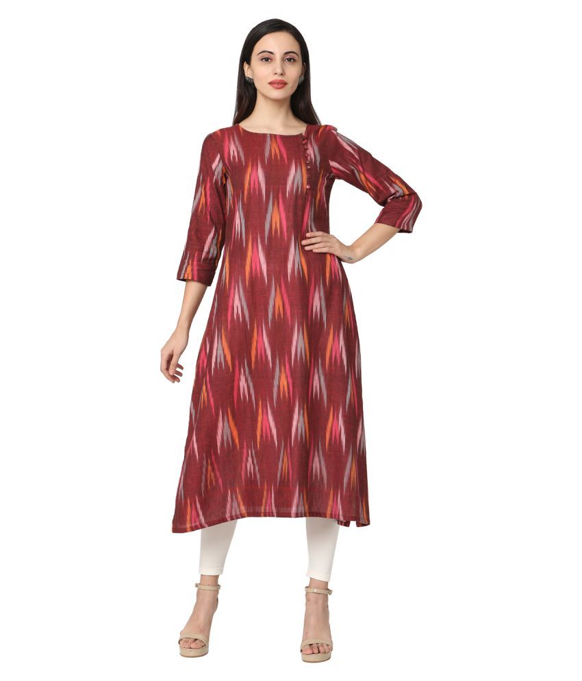     			SAANJH Maroon Cotton A-line Kurti -