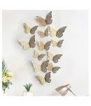 PINDIA Gold 12 pcs 3D Metal BUTTERFLY for Party Dcor 3D Sticker ( 12 x 7 cms )