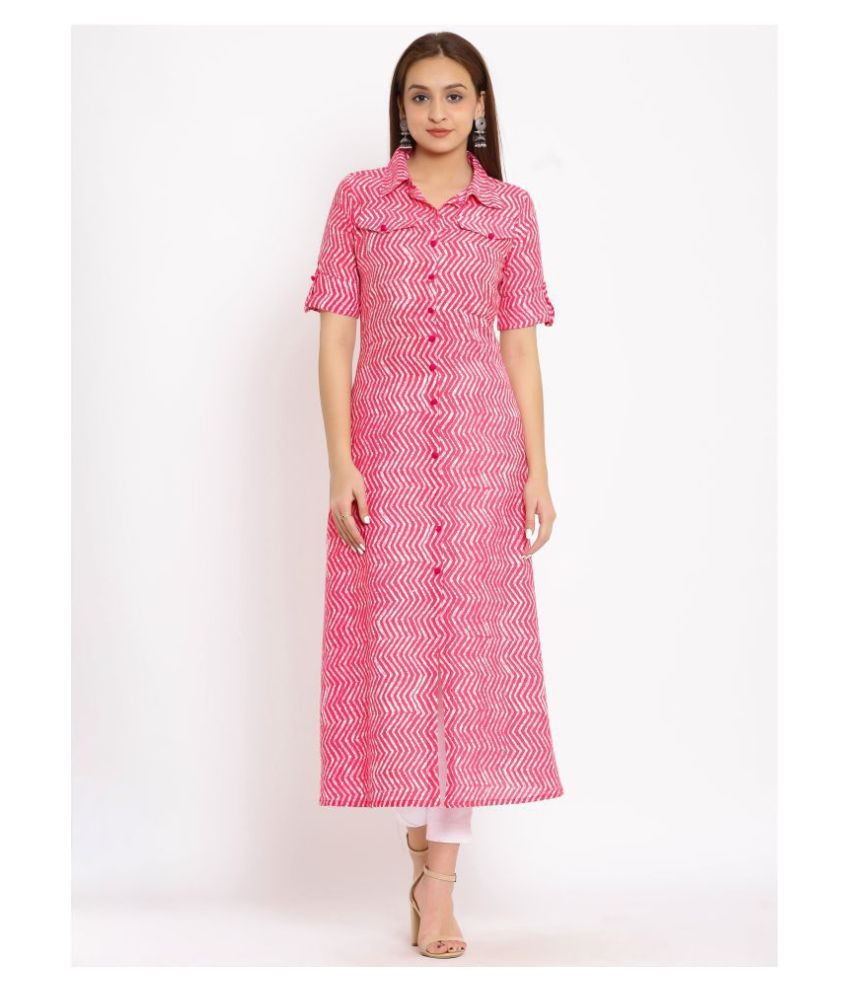     			FabbibaPrints - Pink Cotton Blend Women's A-line Kurti ( Pack of 1 )
