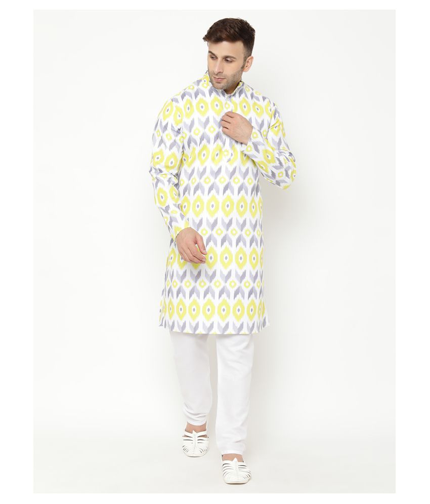     			Hangup Yellow Cotton Blend Kurta Pyjama Set Single Pack