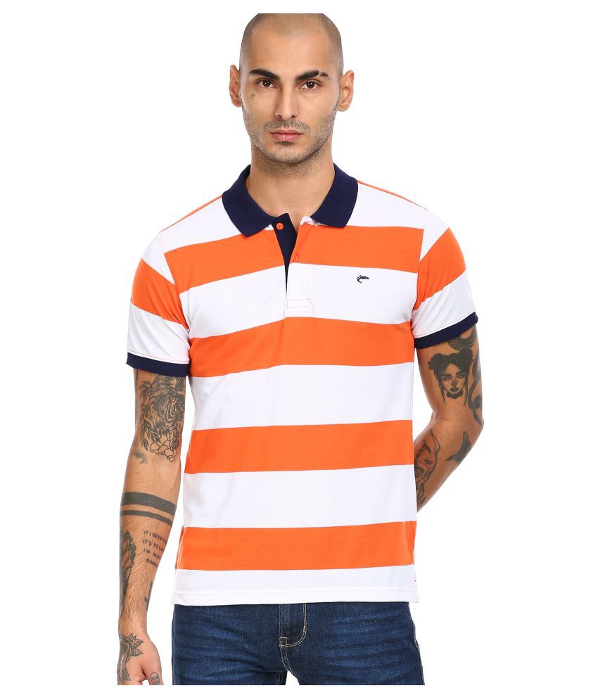     			Ruggers Cotton Orange Stripers Polo T Shirt