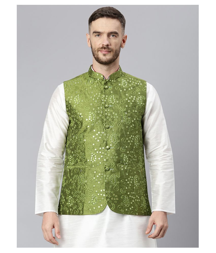     			Hangup Green Polyester Nehru Jacket Single Pack