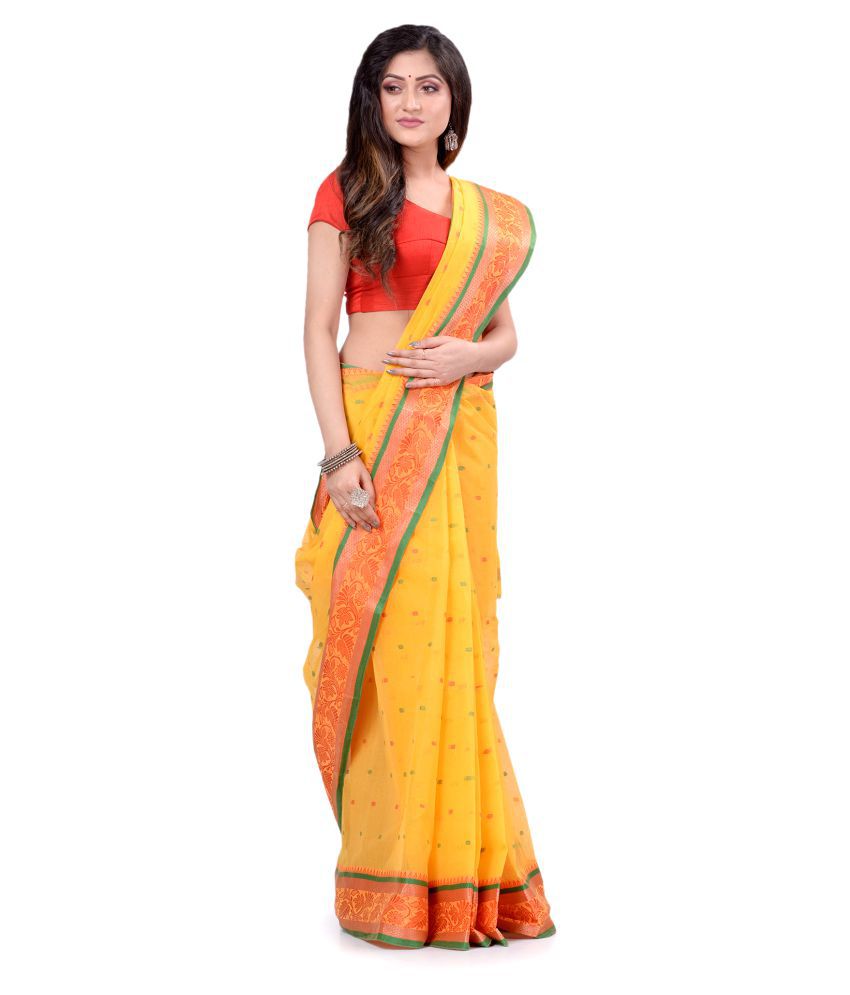     			Desh Bidesh - Yellow Cotton Saree Without Blouse Piece ( Pack of 1 )