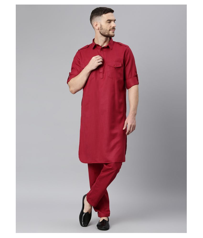     			Hangup Maroon Cotton Blend Pathani Suit Pack of 3