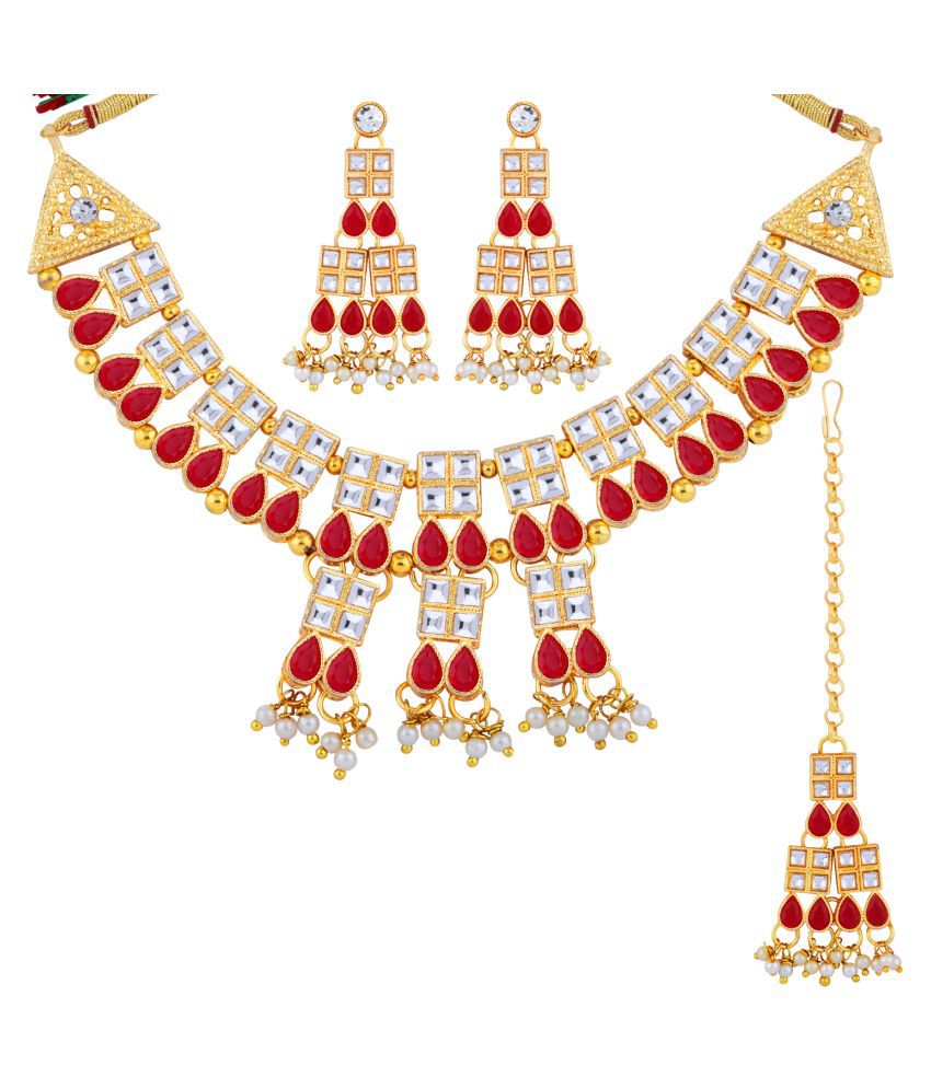     			Paola Alloy Red Traditional Necklaces Set Choker