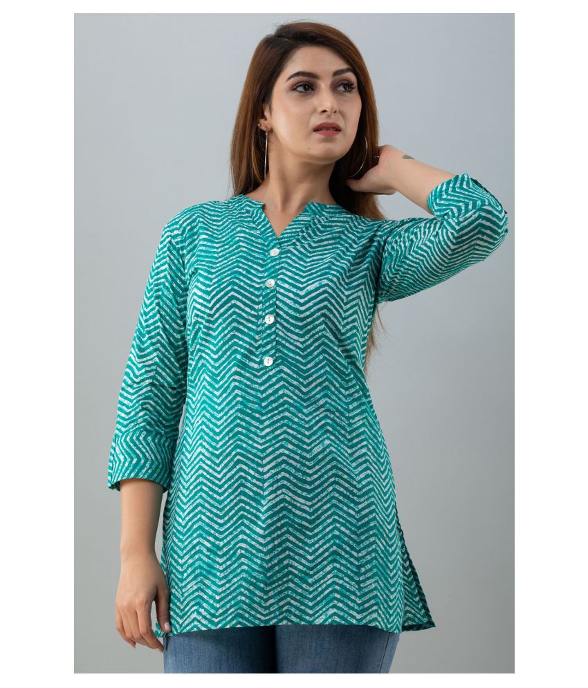     			SAART BUNAAI Cotton Blended Tunics - Turquoise Single