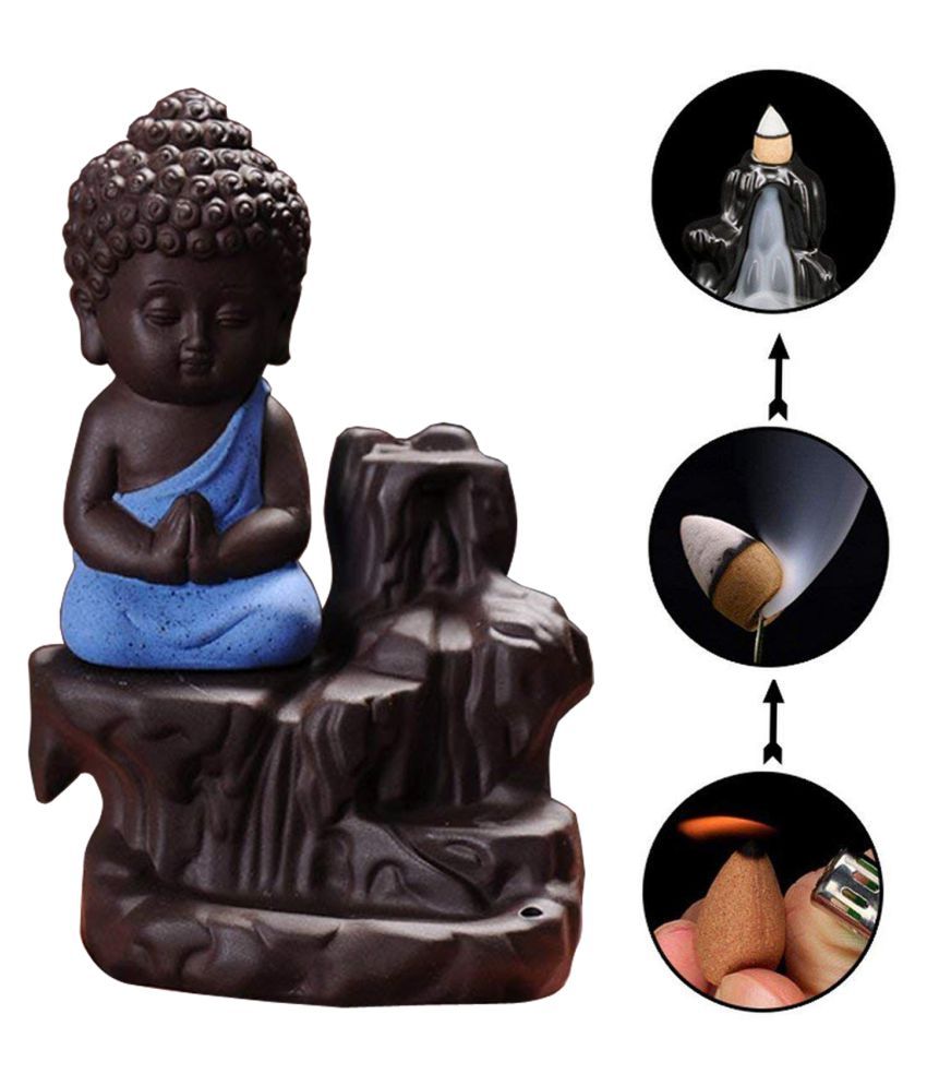     			Unique Creations Multicolour Polyresin Monk Buddha Smoke Backflow - Pack of 1