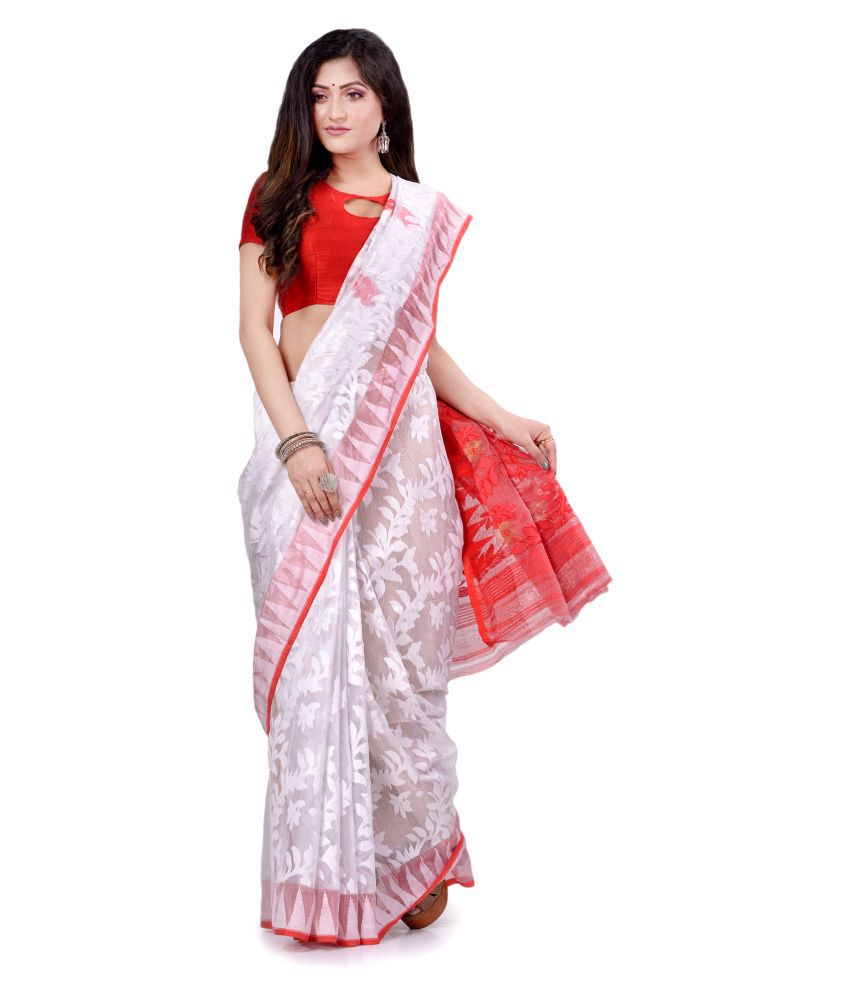     			Desh Bidesh White Bengal Handloom Saree - Single