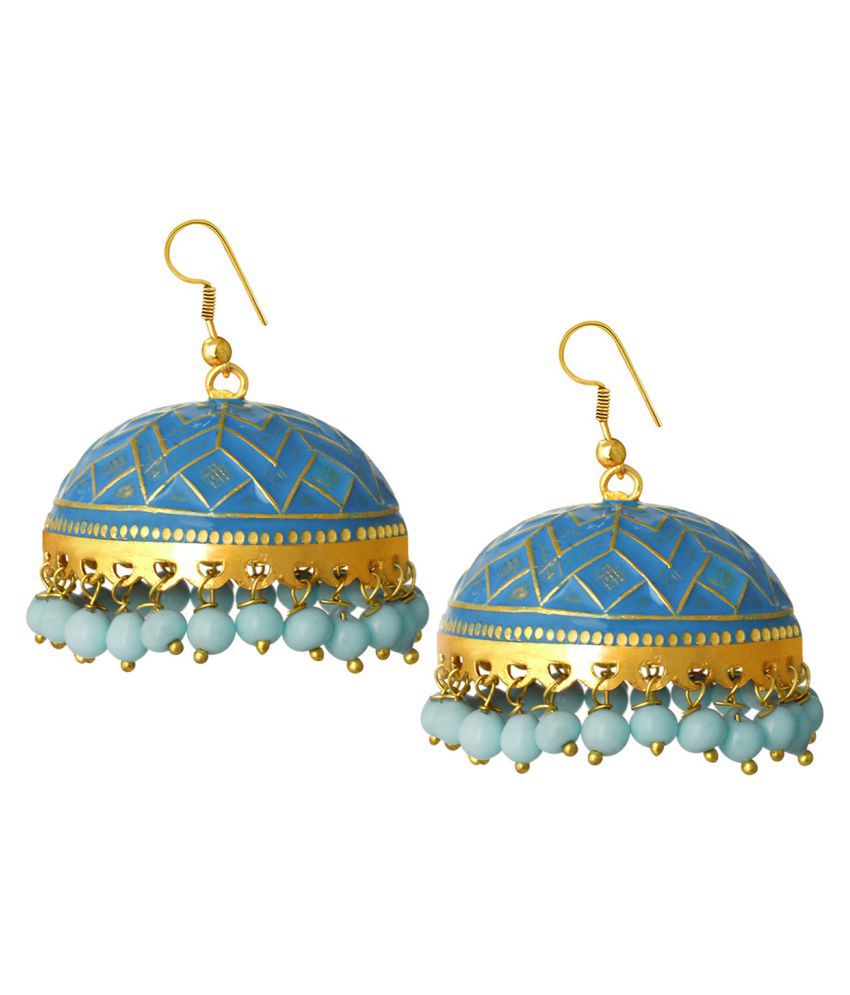     			Spargz Traditional Daily Wear Alloy Blue Color Gold Plated Glossy Finish Meenakari Jhumki Earring AIER 1028