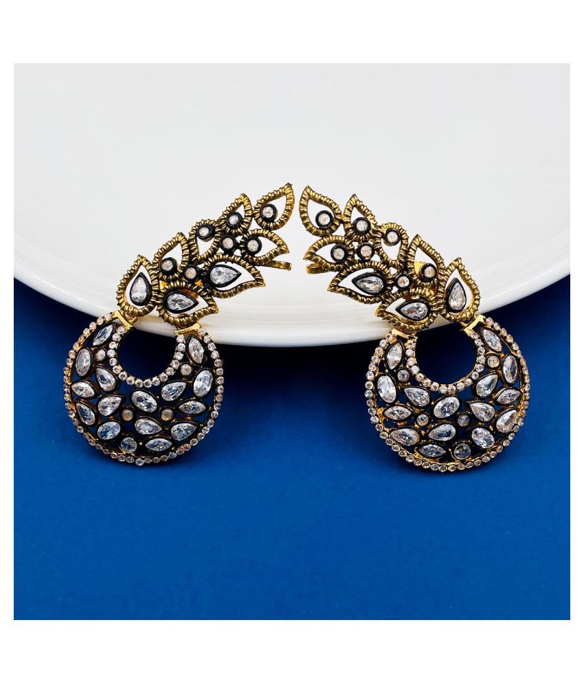     			The Jewelbox Designer Flower Kundan Polki Gold Plated Chaand Bali Ear Cuff Earring for Women