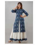 FabbibaPrints - Blue Front Slit Cotton Blend Women's Stitched Salwar Suit ( Pack of 1 )