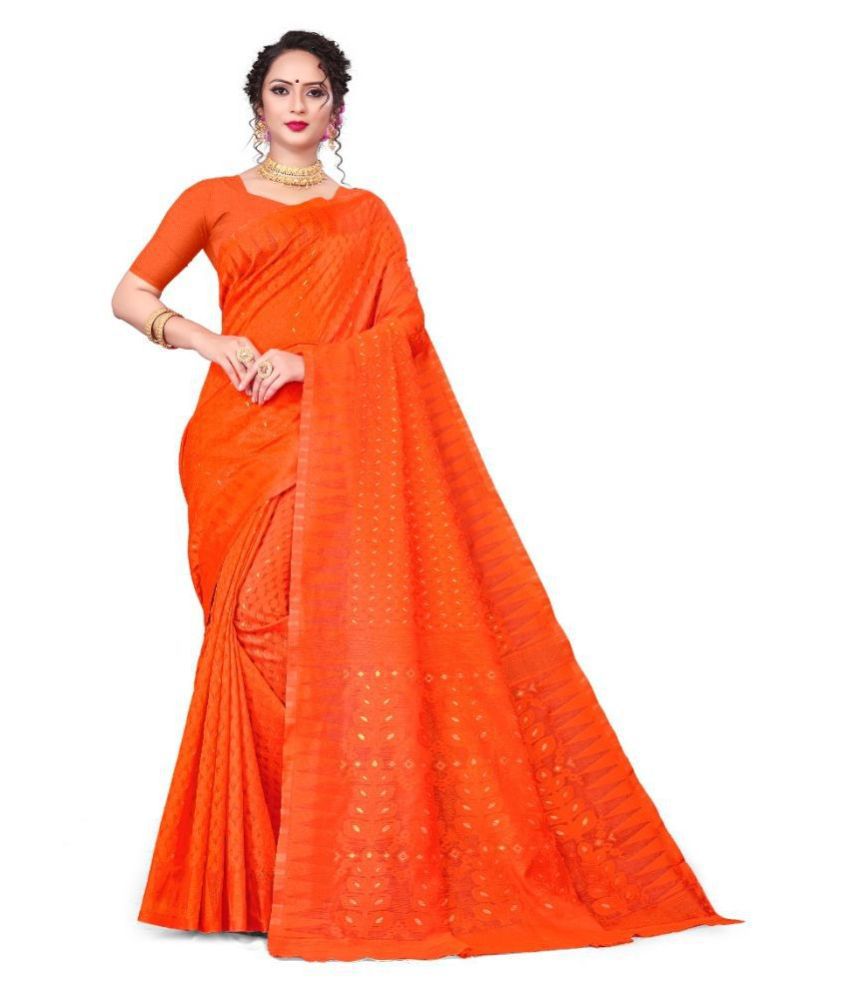    			Panihari Creations Orange Cotton Saree - Single