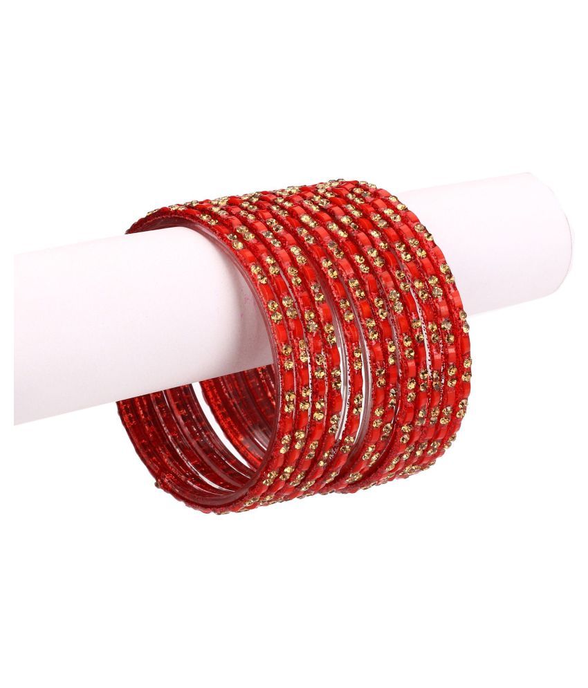     			Somil 12 Red Glass Bangle Party Set Fully Ornamented With Colorful Beads & Crystal With Safety Box-ED_2.2