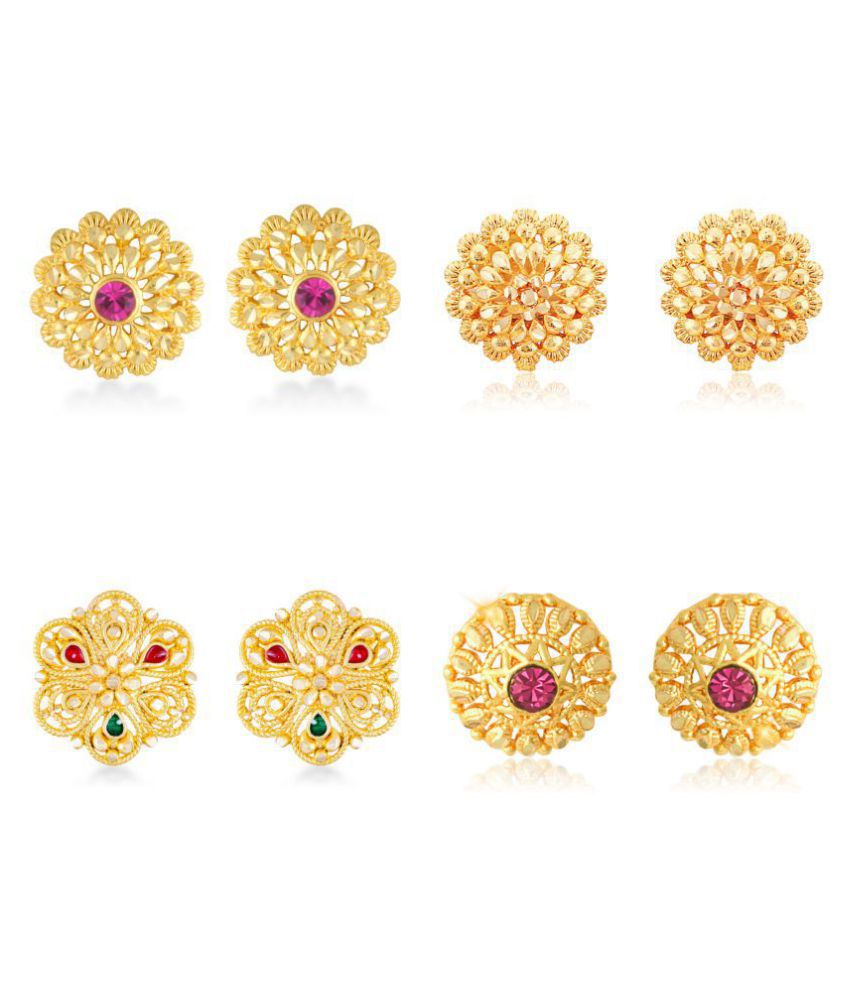     			Vighnaharta Sizzling Charming Alloy Gold Plated Stud Earring Combo set For Women and Girls ( Pack of- 4 Pair Earrings)-VFJ1234-1112-1197-1192ERG
