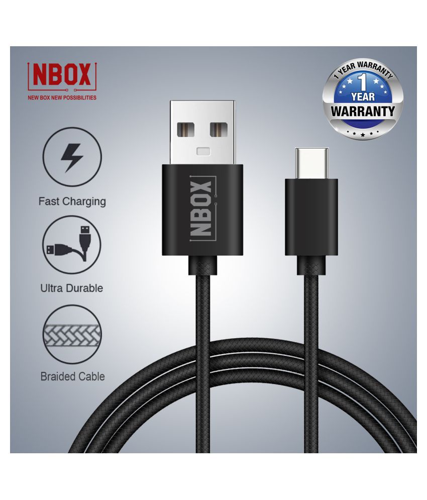 NBOX 3A Type C Fabric Braided Data Charging Cable-Black