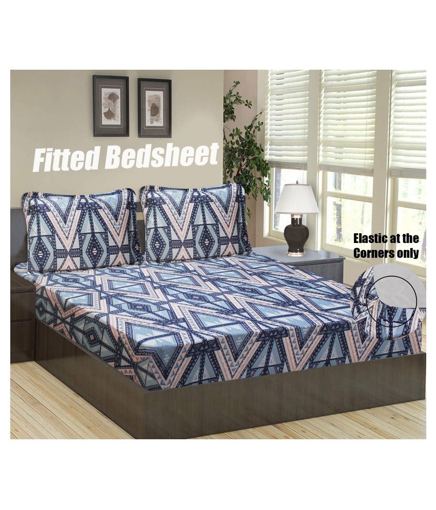     			Home Candy Microfibre Geometric 1 Bedsheet with 2 Pillow Covers - Blue