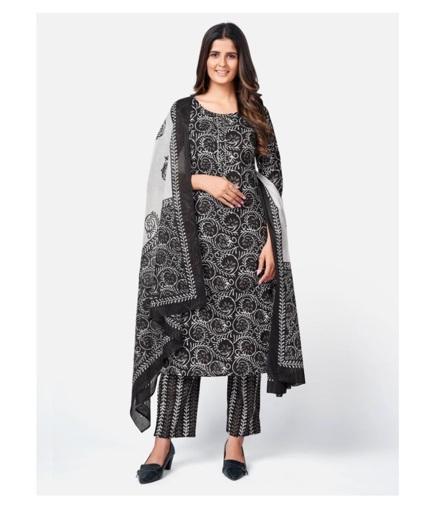     			Vbuyz - Black Straight Cotton Women's Stitched Salwar Suit ( Pack of 1 )