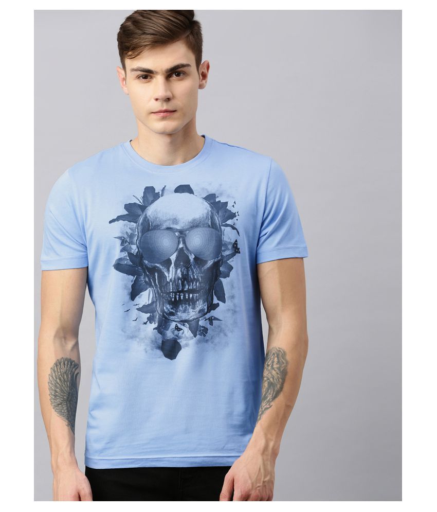     			Huetrap cotton Blue Printed T-Shirt Single Pack