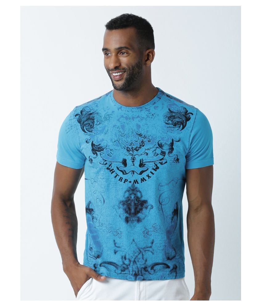     			Huetrap cotton Turquoise Printed T-Shirt Single Pack