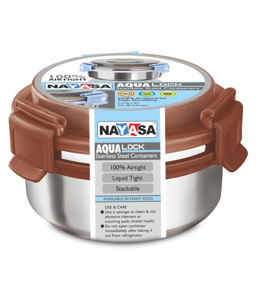 Nayasa Round Aqua Lock Steel Food Container Set of 1 450 mL