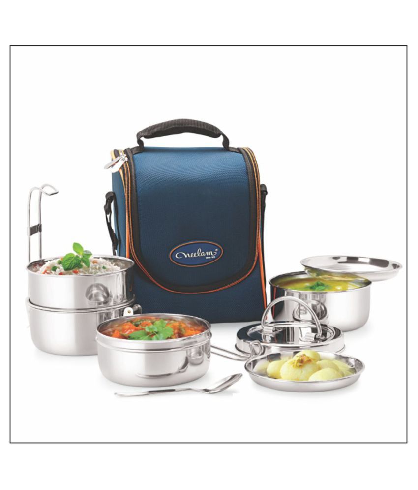     			Neelam Dura Hot 4 Tier with Insulated Carry Bag Stainless Steel Lunch Box 4 Container (Pack of 1)