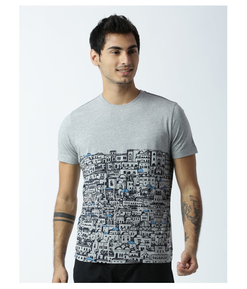     			Huetrap cotton Grey Printed T-Shirt Single Pack