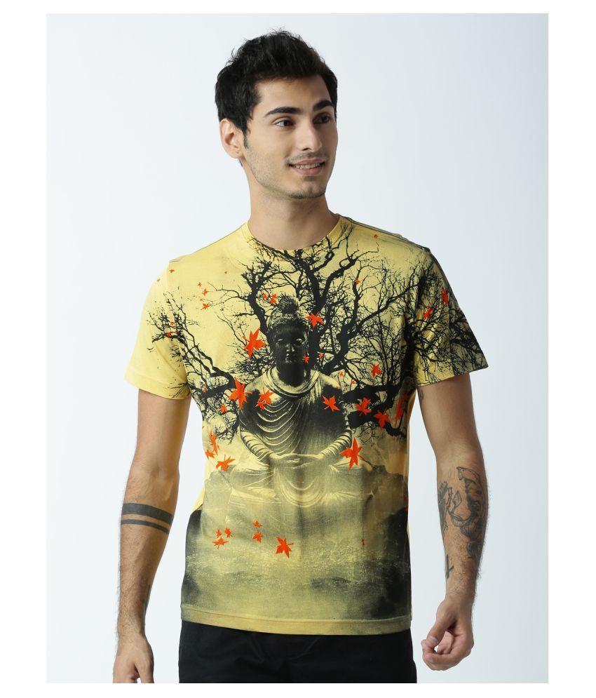     			Huetrap cotton Yellow Printed T-Shirt Single Pack