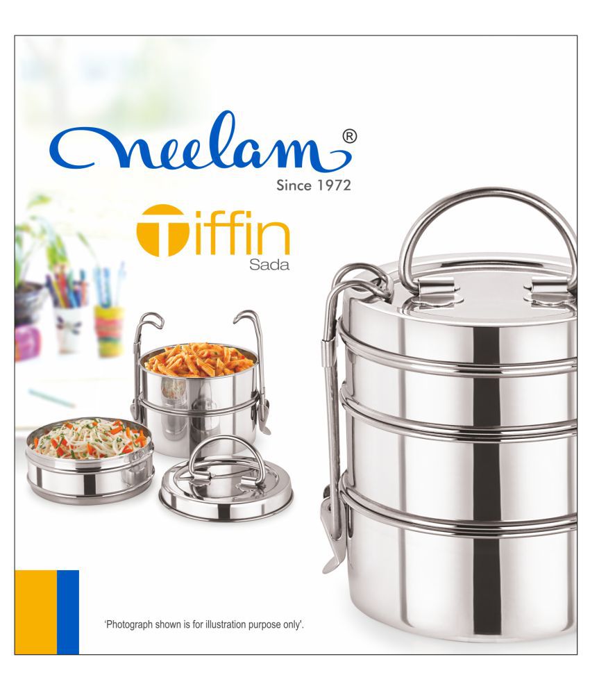     			Neelam Tiffin Sada 9x4 Stainless Steel Lunch Box 4 Container (Pack of 1)