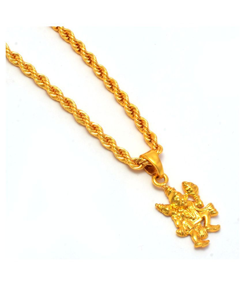     			Jewar Mandi Lord Hanuman Ji Gold Plated Locket/Pendant with Rope/Rassi Chain Daily use for Men, Women & Girls, Boys