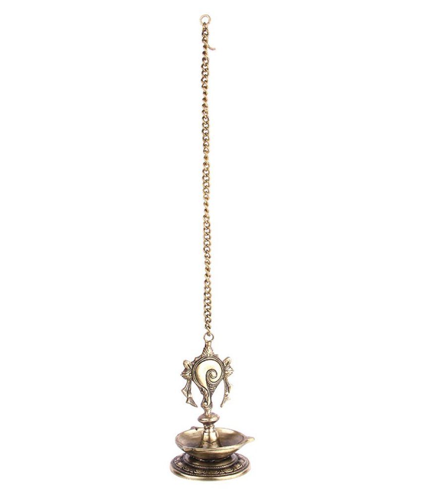     			eCraftIndia Brass Hanging Shankh Oil Wick Diya - 17 Inch Chain